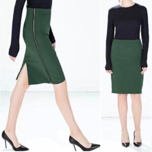 Zara Basic Green A-Line 'Side Zip' Skirt Size Medium